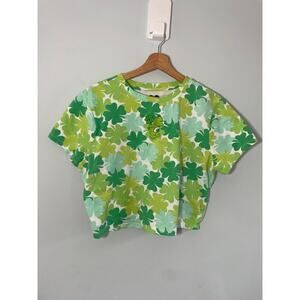 Care Bears Women’s 2X crop top T-shirt green shamrock embroidered bear